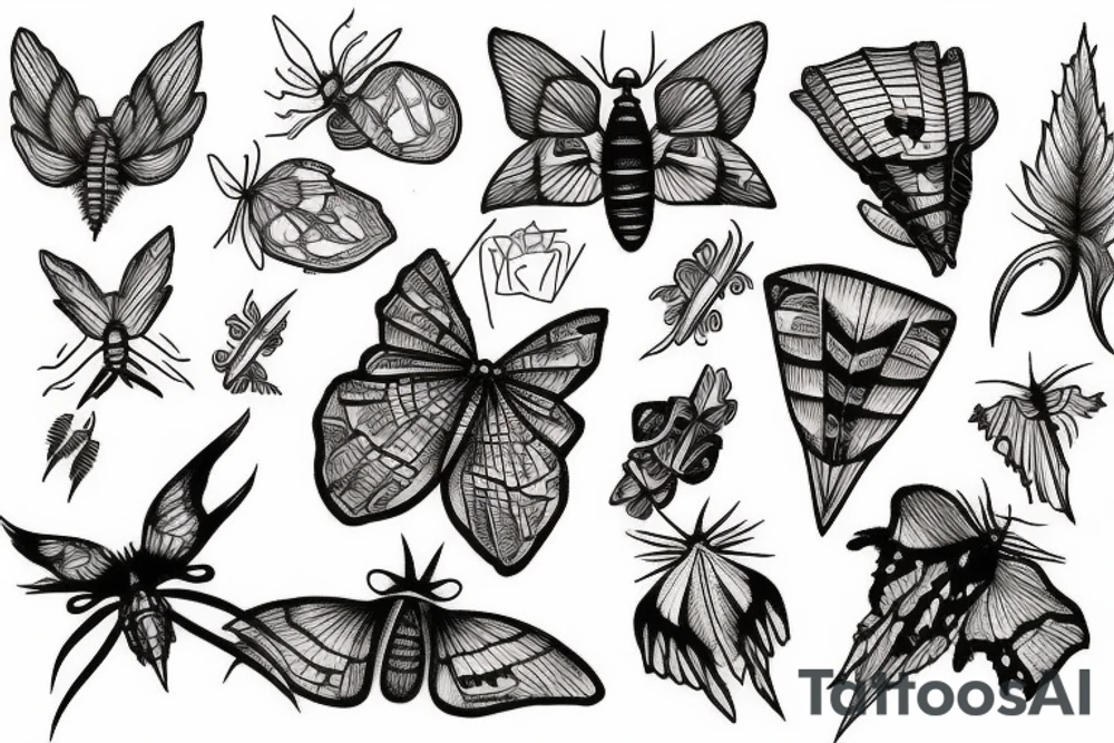 ferns and moth tattoo idea