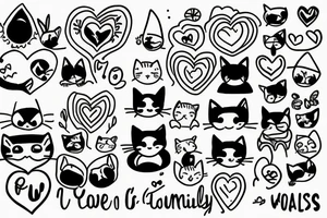 family, two cats, two children and a loving wife, combine the whole world and all-embracing love for your family into one drawing tattoo idea