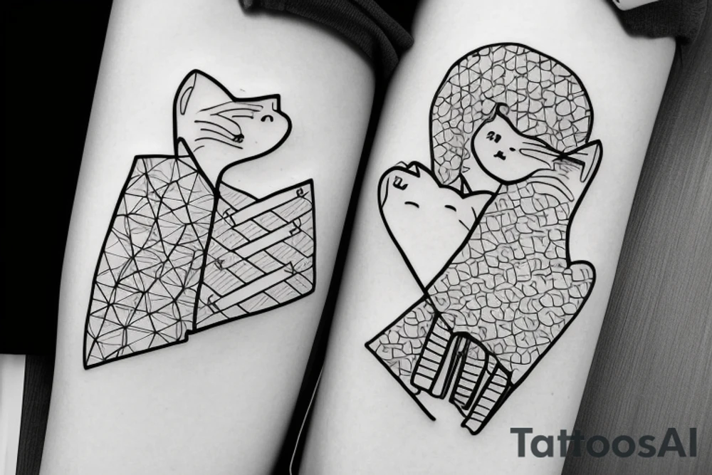 family, two cats, two children and a loving wife, combine the whole world and all-embracing love for your family into one drawing tattoo idea