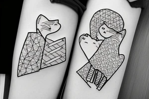 family, two cats, two children and a loving wife, combine the whole world and all-embracing love for your family into one drawing tattoo idea