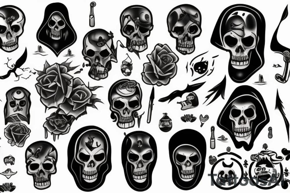 headshot of sad grim reaper tattoo idea