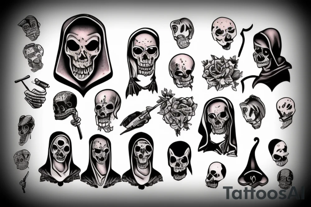 headshot of sad grim reaper tattoo idea