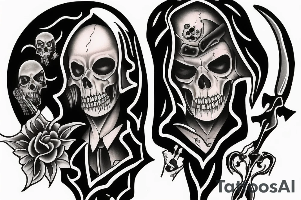 headshot of depressed grim reaper tattoo idea