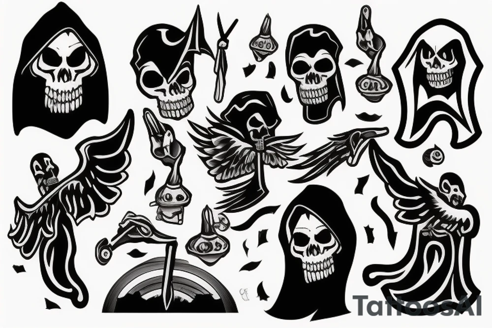 headshot of depressed grim reaper tattoo idea