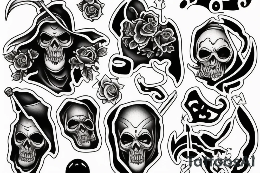 headshot of depressed grim reaper tattoo idea