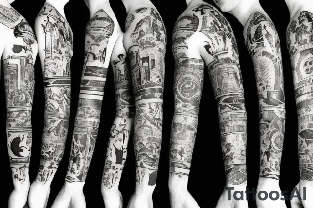 sleeve with knives, ship and torch tattoo idea