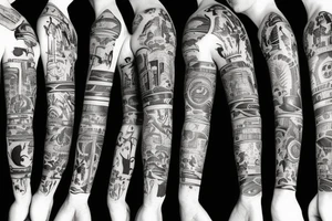 sleeve with knives, ship and torch tattoo idea