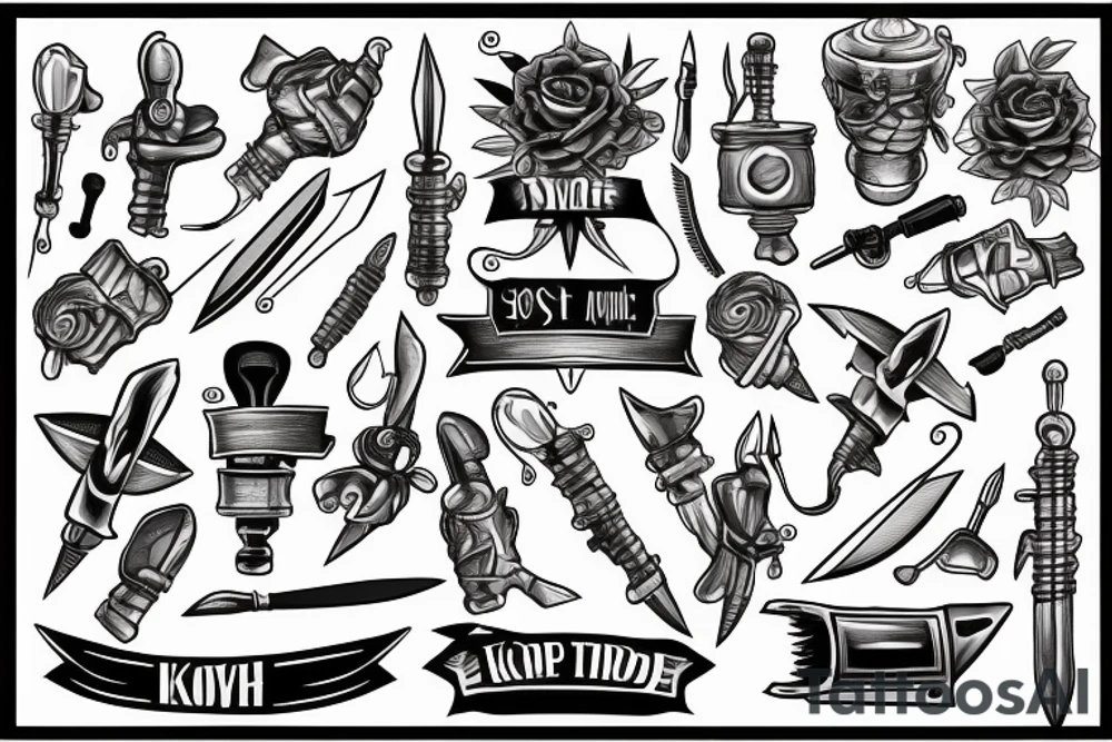 sleeve with knives, ship and torch tattoo idea