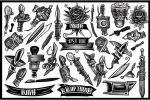 sleeve with knives, ship and torch tattoo idea