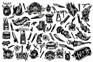 sleeve with knives, ship and torch tattoo idea
