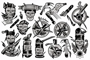 sleeve with knives, ship and torch tattoo idea