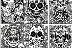 Fairy in a moon with a lotus flower, sugar skull and butterflies underneath tattoo idea