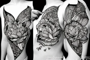 Fairy in a moon with a lotus flower, and butterflies tattoo idea