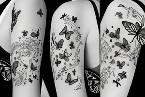 Floral half sleeve sketch with fairy, butterfly’s and moon tattoo idea