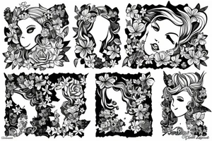 Floral half sleeve sketch with fairy, butterfly’s and moon tattoo idea