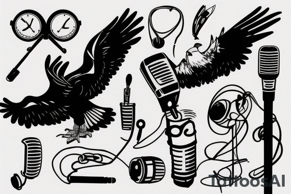 Golden eagle with microphone tattoo idea