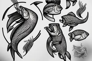fish head fishermen on the moon tattoo idea