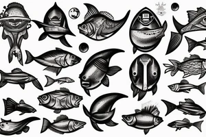 fish head fishermen on the moon tattoo idea