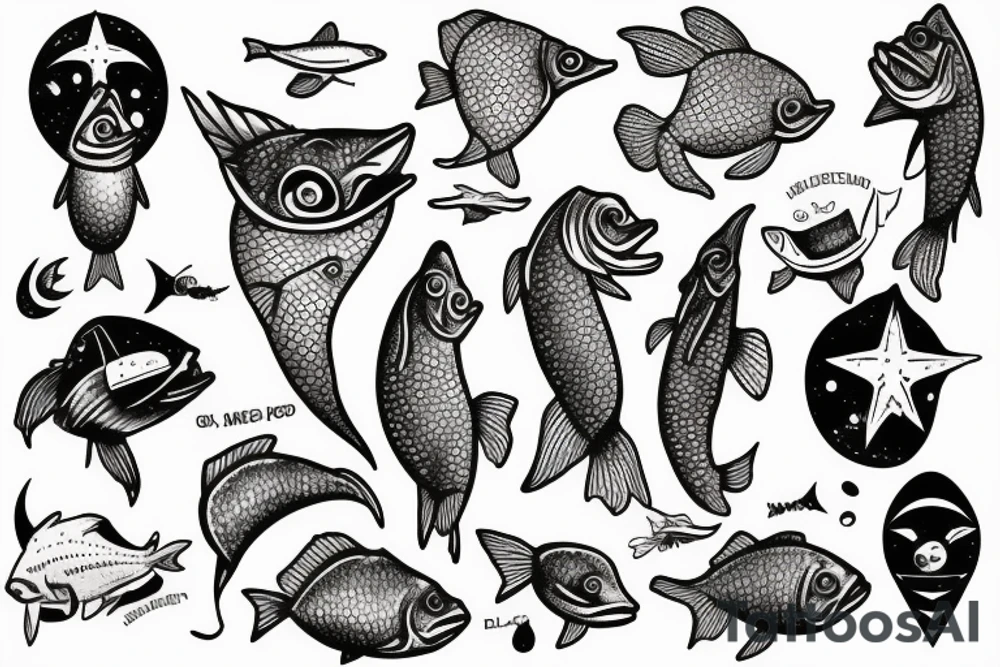 fish head fishermfn on the moon tattoo idea