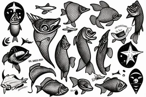 fish head fishermfn on the moon tattoo idea