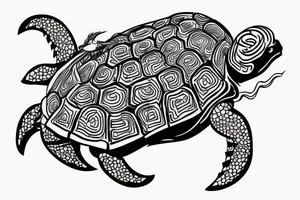 Samurai riding a turtle, his hair developing forward tattoo idea