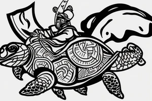 Samurai riding a turtle, his hair developing forward tattoo idea