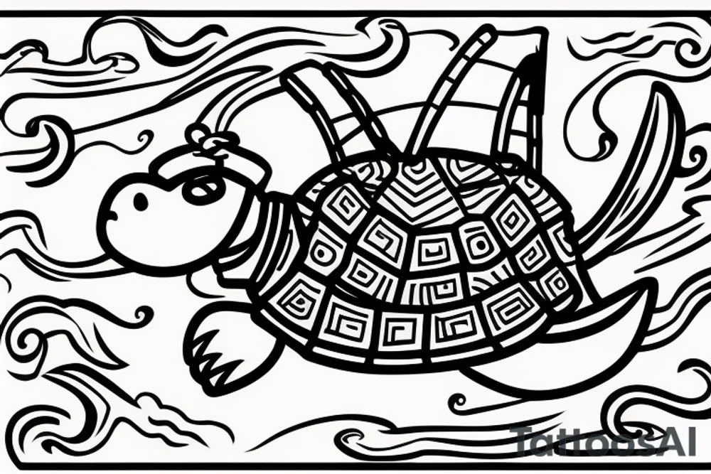 Samurai riding a turtle, his hair developing forward tattoo idea