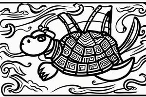 Samurai riding a turtle, his hair developing forward tattoo idea