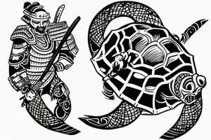 Samurai riding a turtle, his hair developing forward tattoo idea
