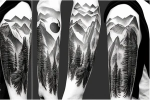 Angel wing with mountain landscape, a wolf, and California tattoo idea