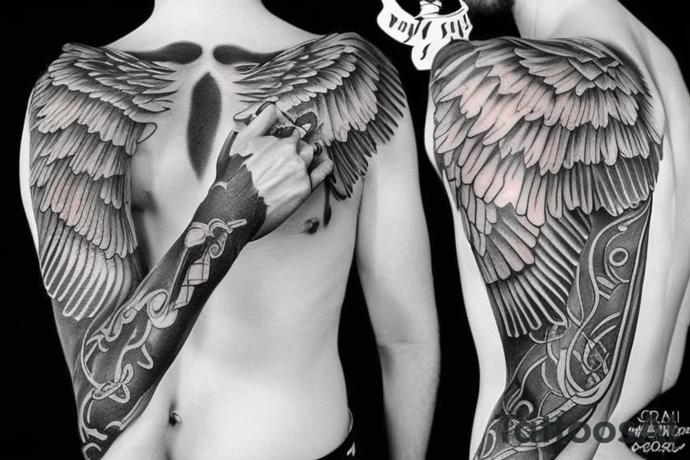 Angel wing sleeve tattoo idea