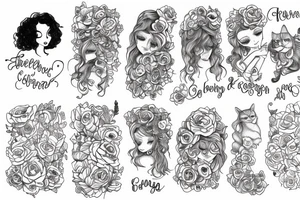 A curly girl hugging a skuttish cat tattoo idea