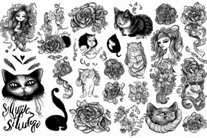 A curly girl hugging a skuttish cat tattoo idea