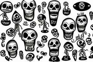 Drunken skeletons dance on gravestones tattoo idea