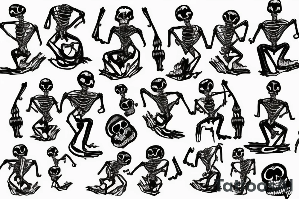 Drunken skeletons dance on gravestones tattoo idea