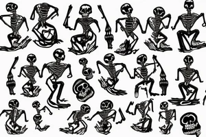Drunken skeletons dance on gravestones tattoo idea