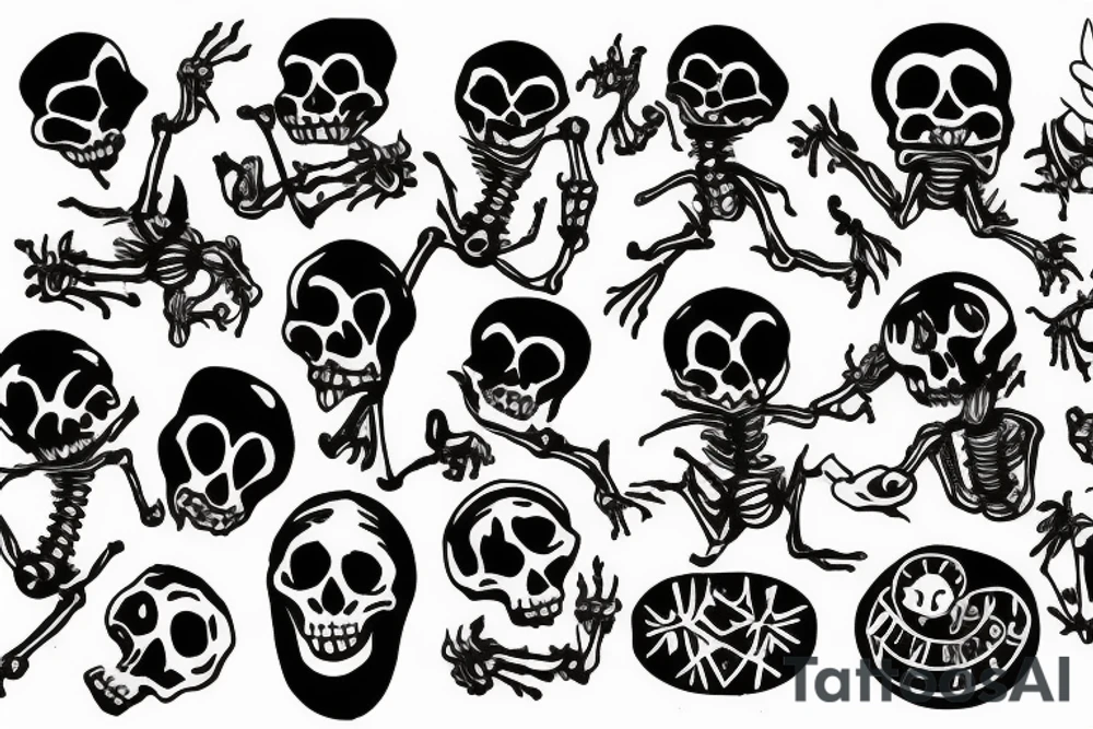 Drunken skeletons dance on gravestones tattoo idea