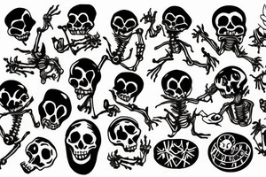 Drunken skeletons dance on gravestones tattoo idea