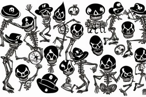 Drunken skeletons dance on gravestones tattoo idea