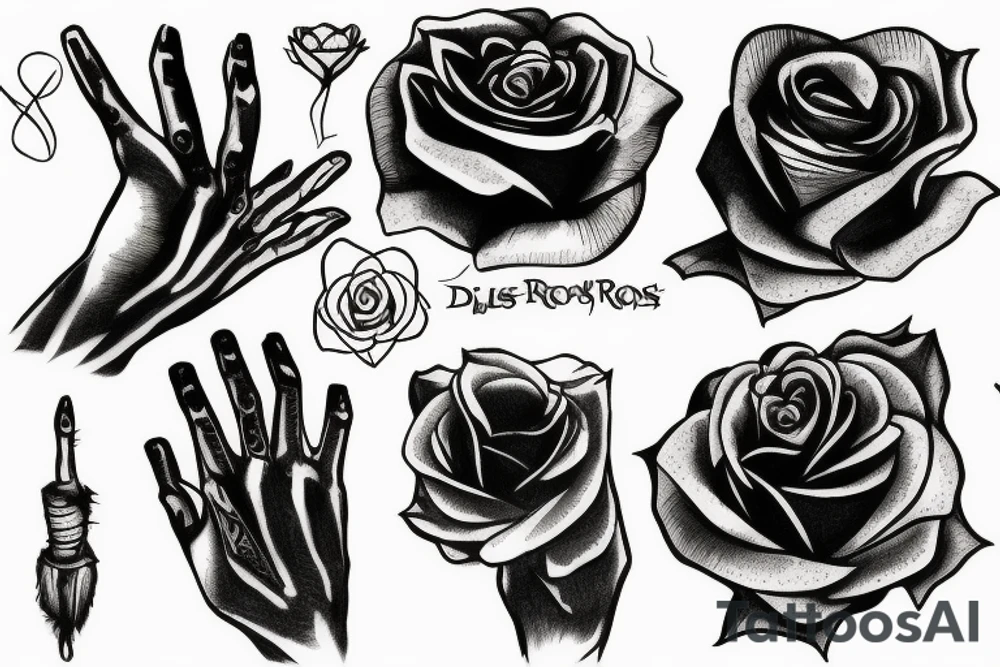 Devils hand holding a black rose tattoo idea