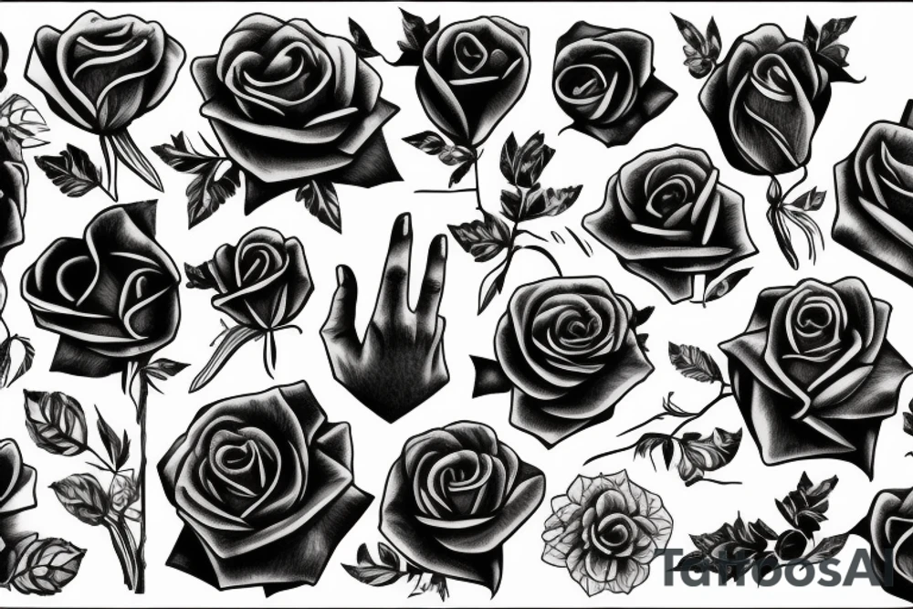 Devils hand holding a black rose tattoo idea