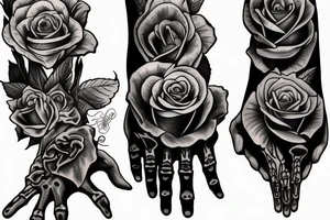 Skeleton hand holding a black rose tattoo idea