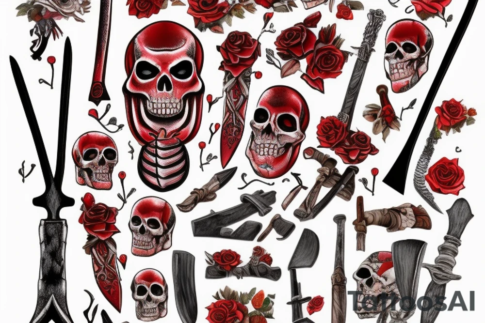 Red skeleton with a long ax tattoo idea