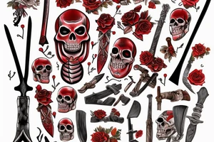 Red skeleton with a long ax tattoo idea