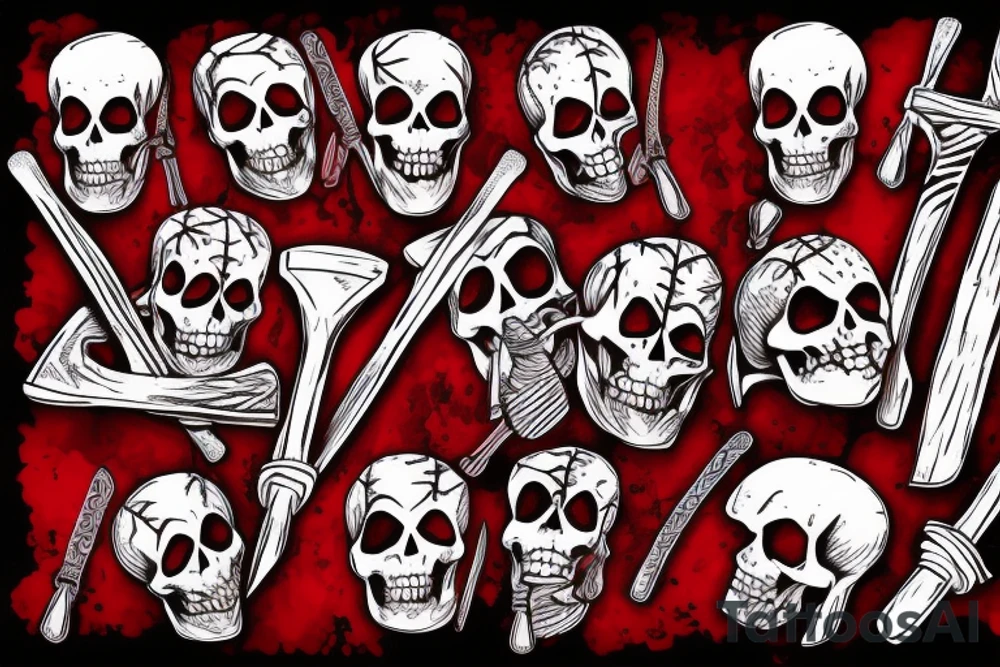 Red skeleton with a long ax tattoo idea