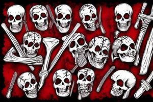 Red skeleton with a long ax tattoo idea