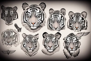 Let the background of the map be total, the image be that of a tiger, let there be an antique clock. Let there be the wings of a bird. tattoo idea