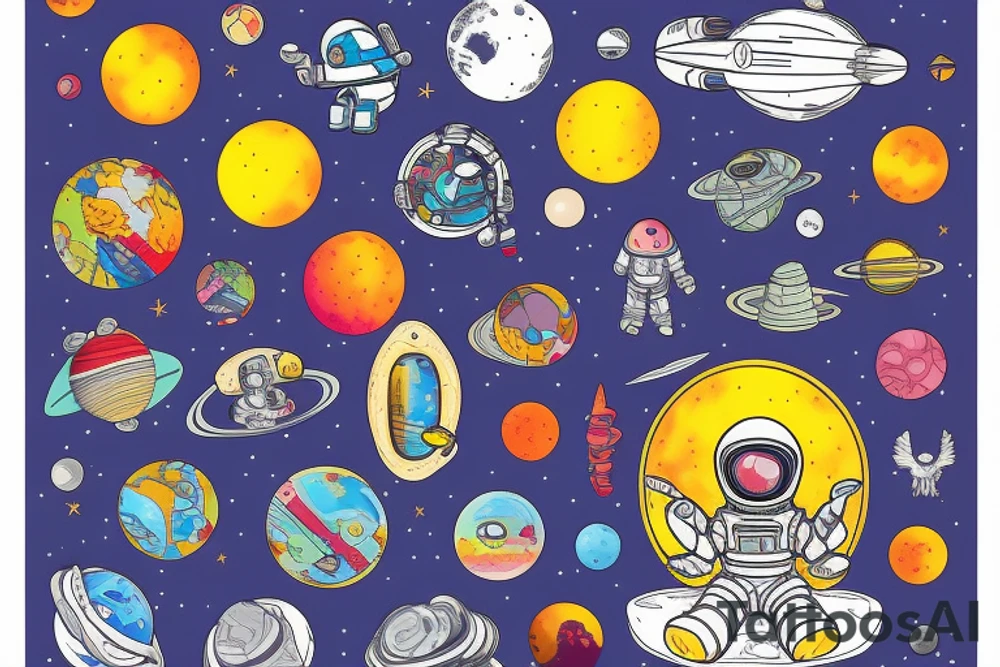 Astronaut sitting on top of a planet tattoo idea