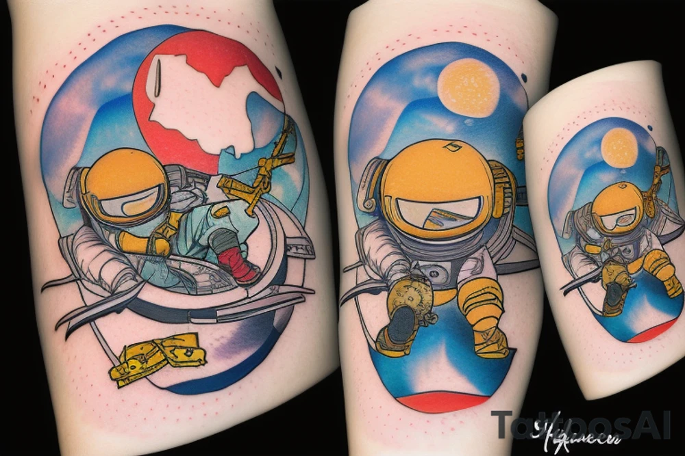 Astronaut sitting on top of a planet tattoo idea