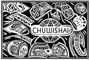 "Team Chumash" lettering with Native American inspired design tattoo idea